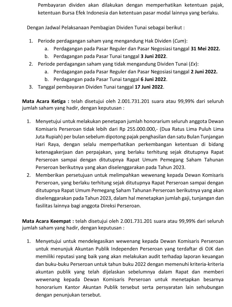 » Ringkasan Risalah Rapat Umum Pemegang Saham Tahunan